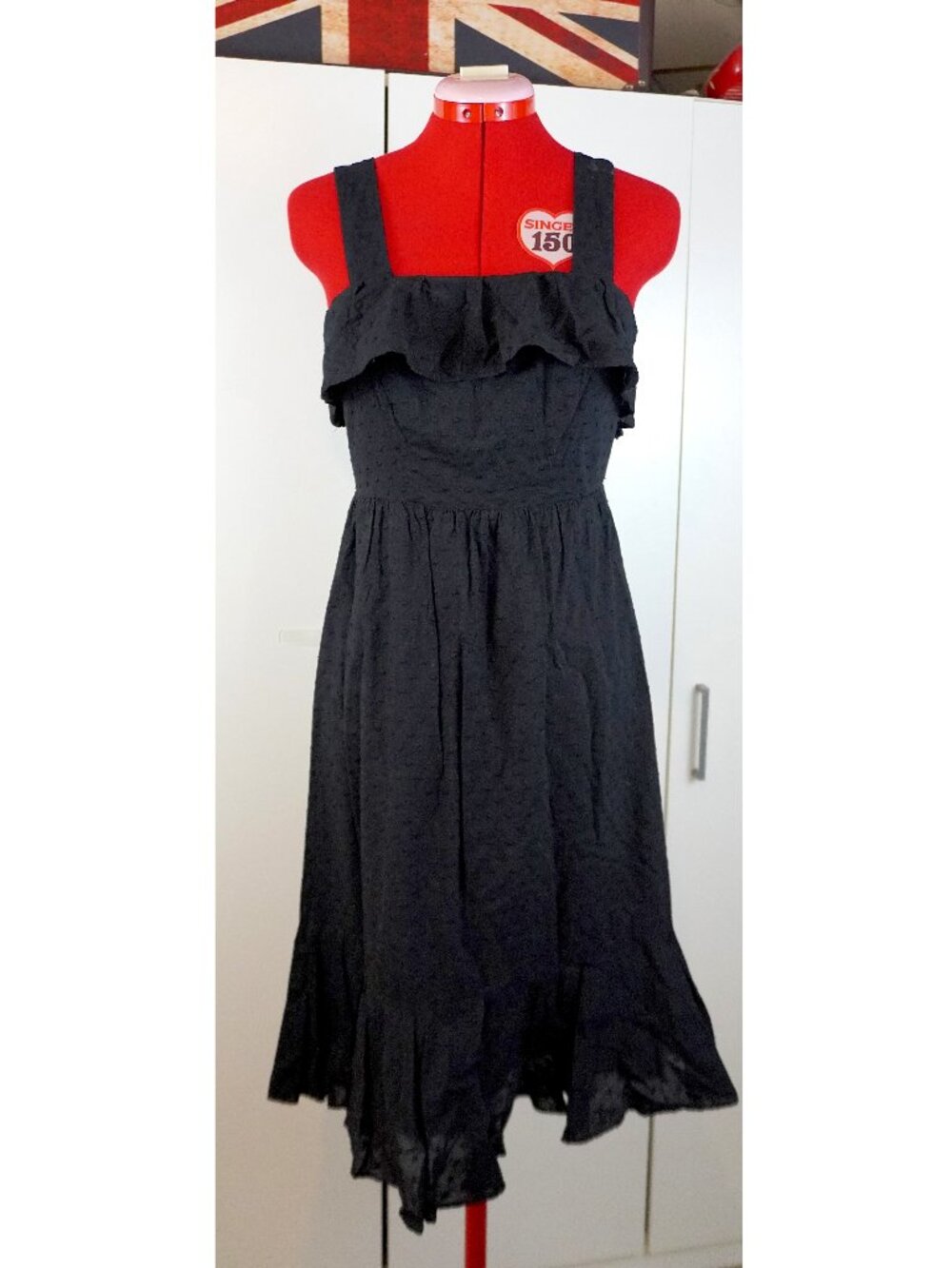 J. Crew Factory Midi Ruffle Eyelet Dress in Black